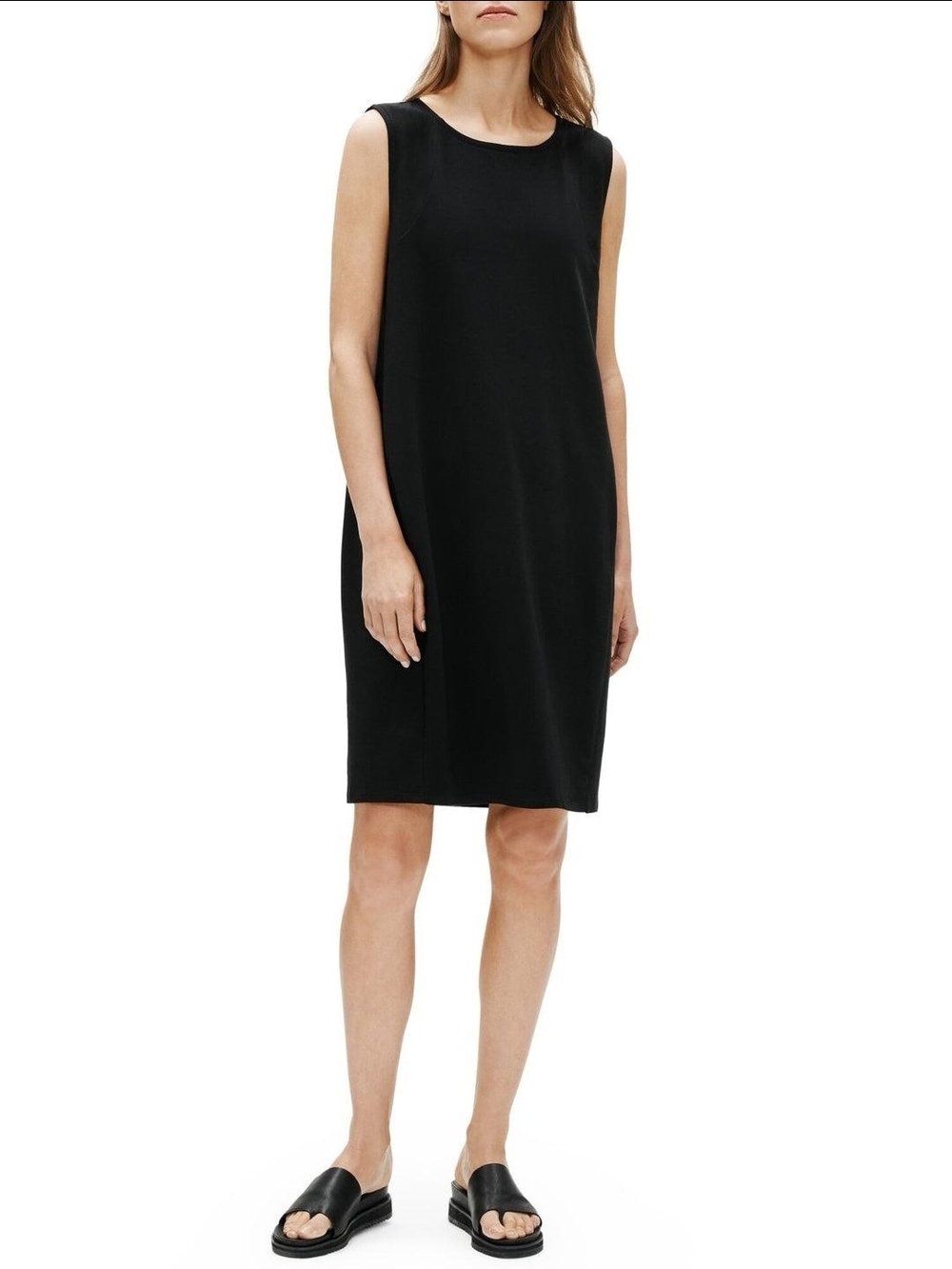 Eileen Fisher Black Organic Cotton Sleeveless Shift Dress Size Small